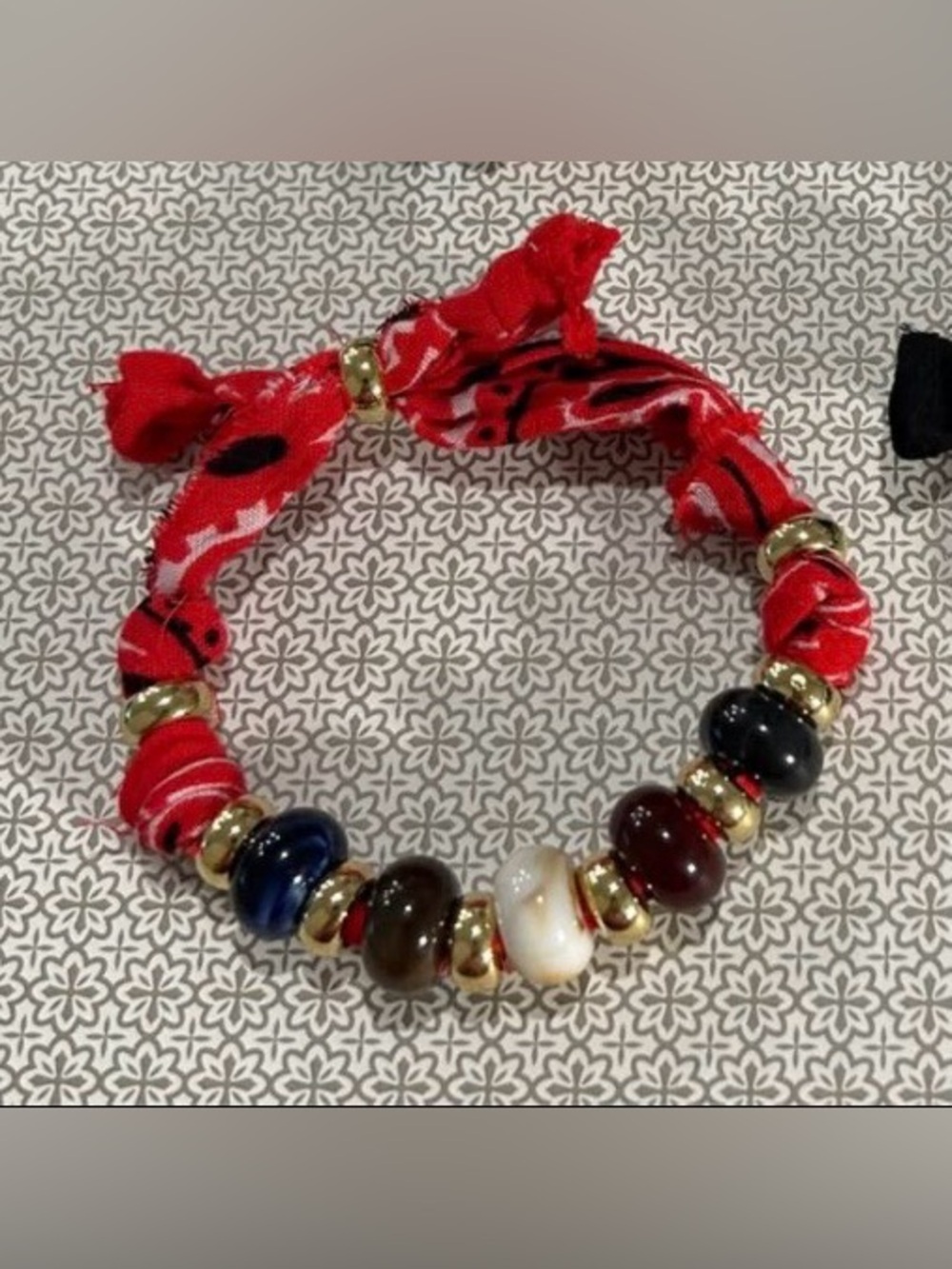 Bandana Beaded Red Bracelet with Chunky Multicolor Beads